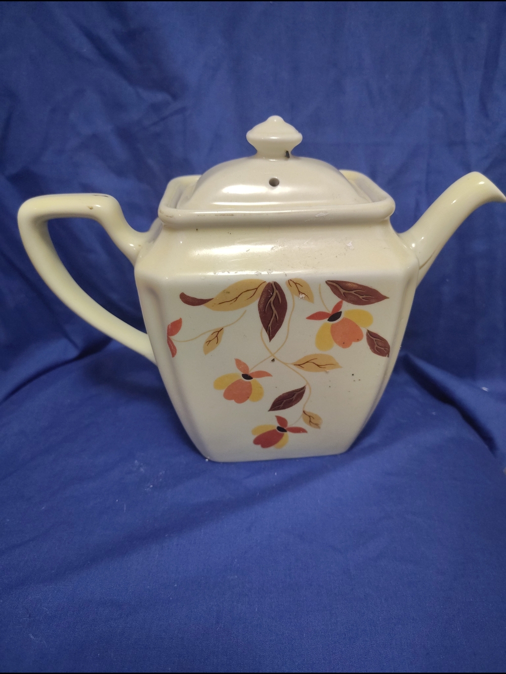 Cream Floral Ceramic Teapot with Autumn Leaf Motif